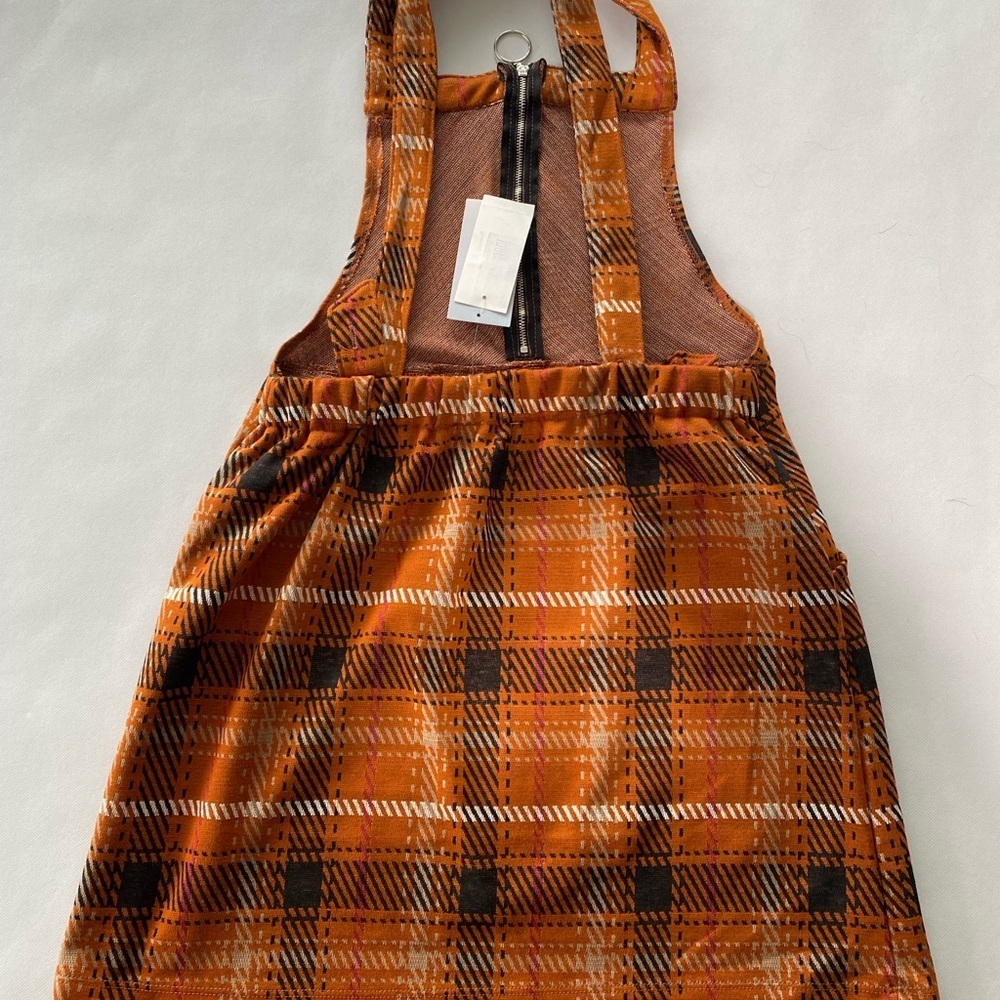 NEW- Size L Womens Honey & Sparkle Strapped Dress - Zip Front- Rust Orange Plaid - Picture 5 of 9